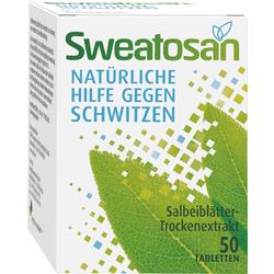 Eine Packung mit Tabletten gegen Schwitzen aus Salbeiblätter-Extrakt.