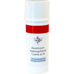 Weiße Tube mit rotem Aufdruck, enthält Aluminium-Hydroxylchlorid Creme 20% als Antitranspirant.