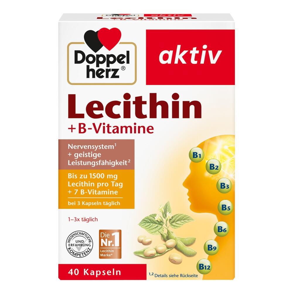 Verpackung von Nahrungsergänzungsmitteln mit Lecithin und B-Vitaminen für das Nervensystem.