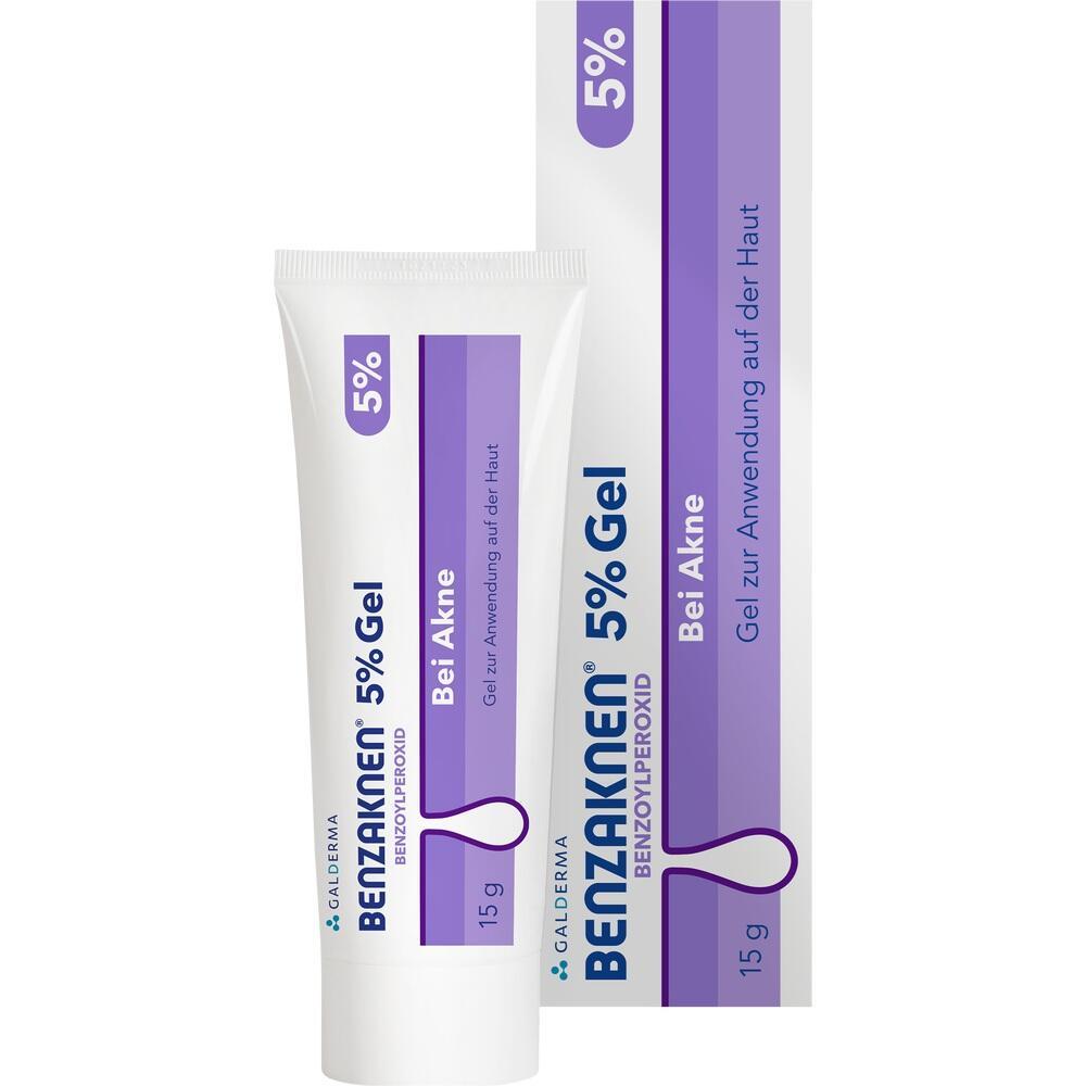 Eine Tube Benzaknen 5% Gel zur Behandlung von Akne.